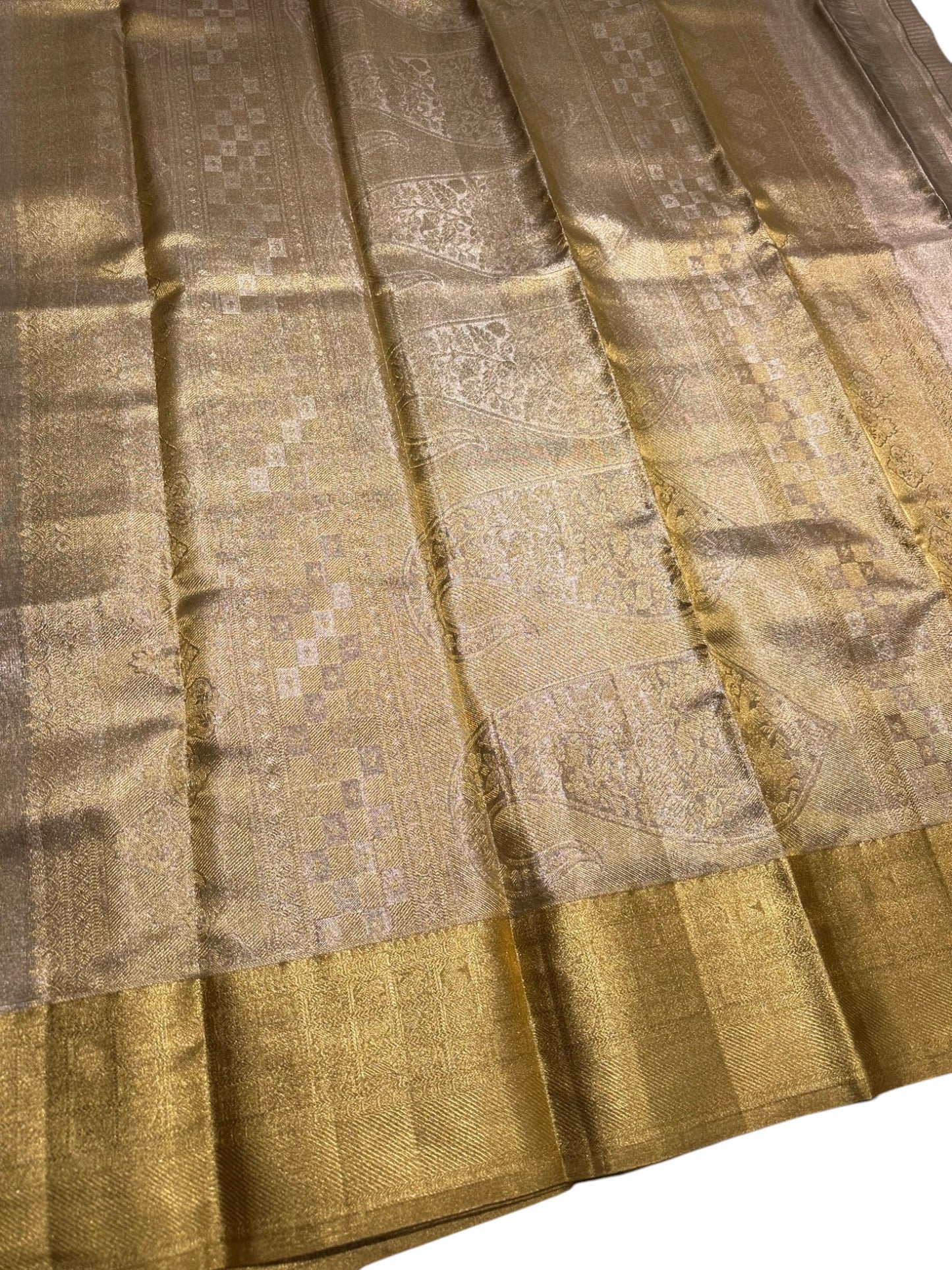 Southloom Pure Handloom Bridal Kanchipuram Tissue Brocade Silk Saree (Golden) SL623