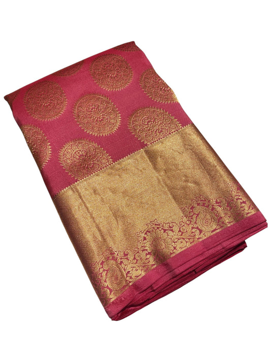 Southloom Pure Handloom Bridal Kanchipuram Brocade Silk Saree (Peach) SL623