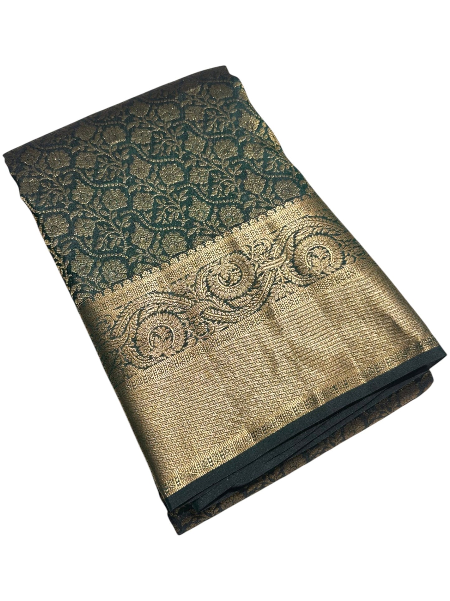 Southloom Pure Handloom Bridal Kanchipuram Brocade Silk Saree (Green) SL623