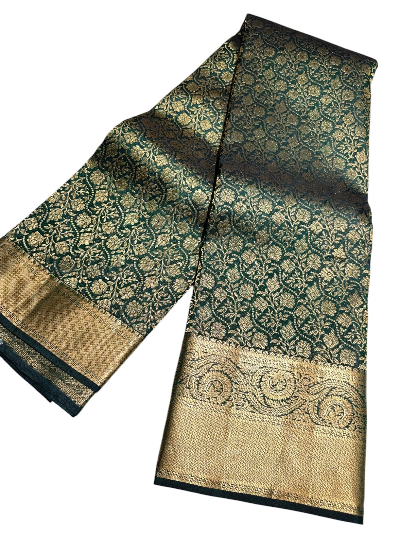 Southloom Pure Handloom Bridal Kanchipuram Brocade Silk Saree (Green) SL623