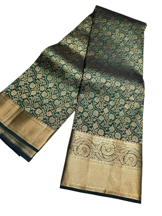 Southloom Pure Handloom Bridal Kanchipuram Brocade Silk Saree (Green) SL623