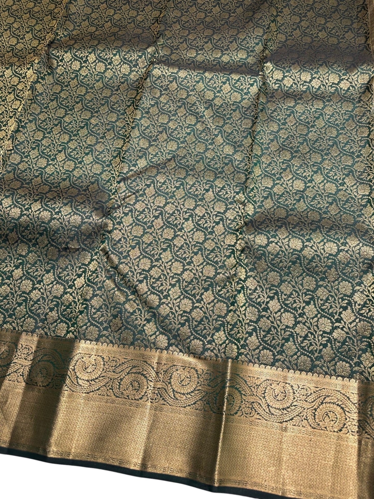 Southloom Pure Handloom Bridal Kanchipuram Brocade Silk Saree (Green) SL623