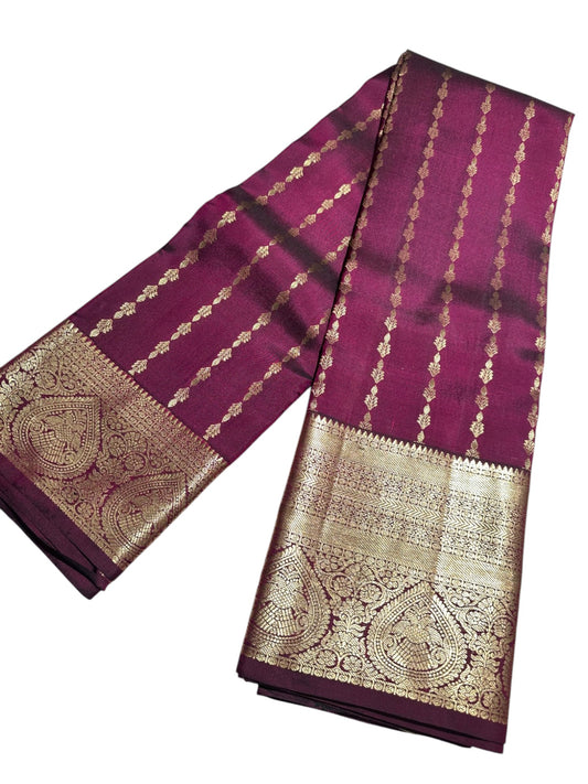 Southloom Pure Handloom Bridal Kanchipuram Brocade Silk Saree (Purple) SL623