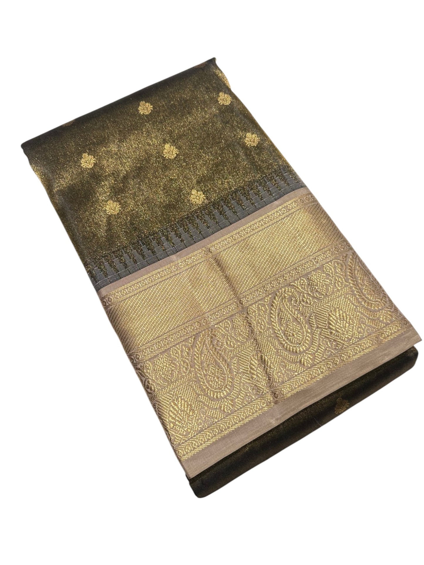 Southloom Pure Handloom Bridal Kanchipuram Tissue Brocade Silk Saree (Green & Beige) SL623