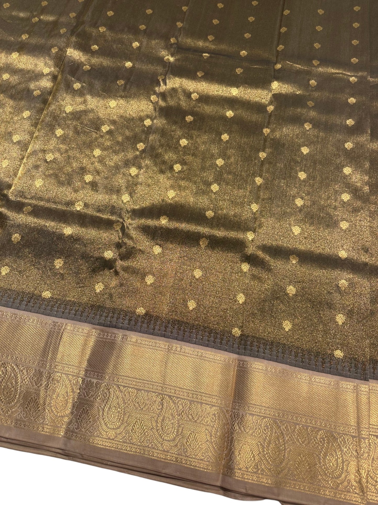 Southloom Pure Handloom Bridal Kanchipuram Tissue Brocade Silk Saree (Green & Beige) SL623