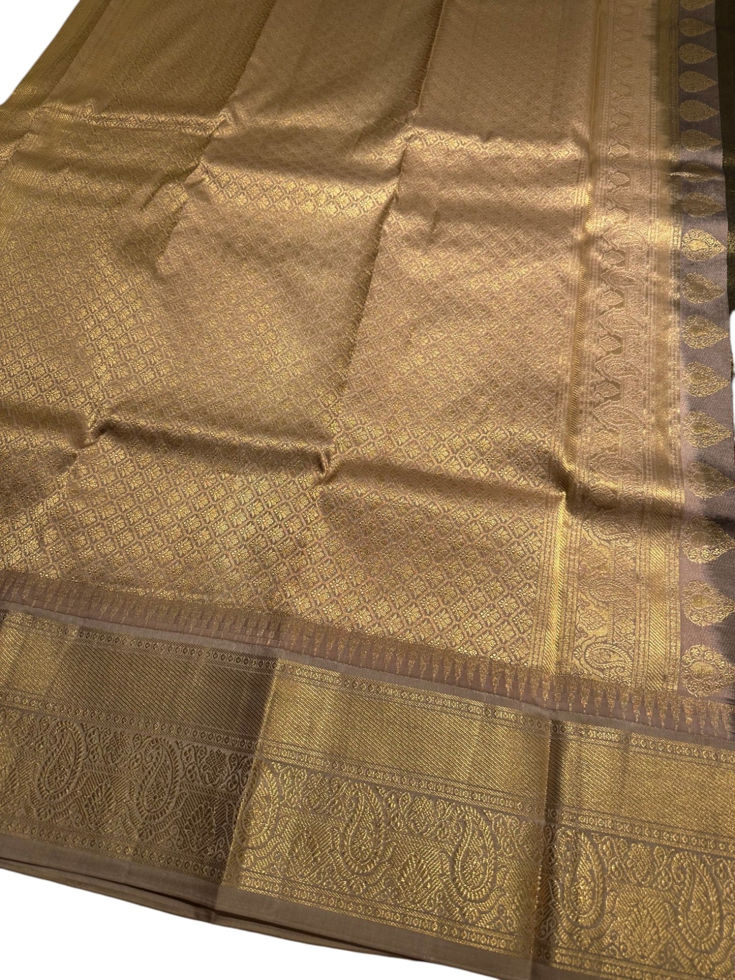 Southloom Pure Handloom Bridal Kanchipuram Tissue Brocade Silk Saree (Green & Beige) SL623