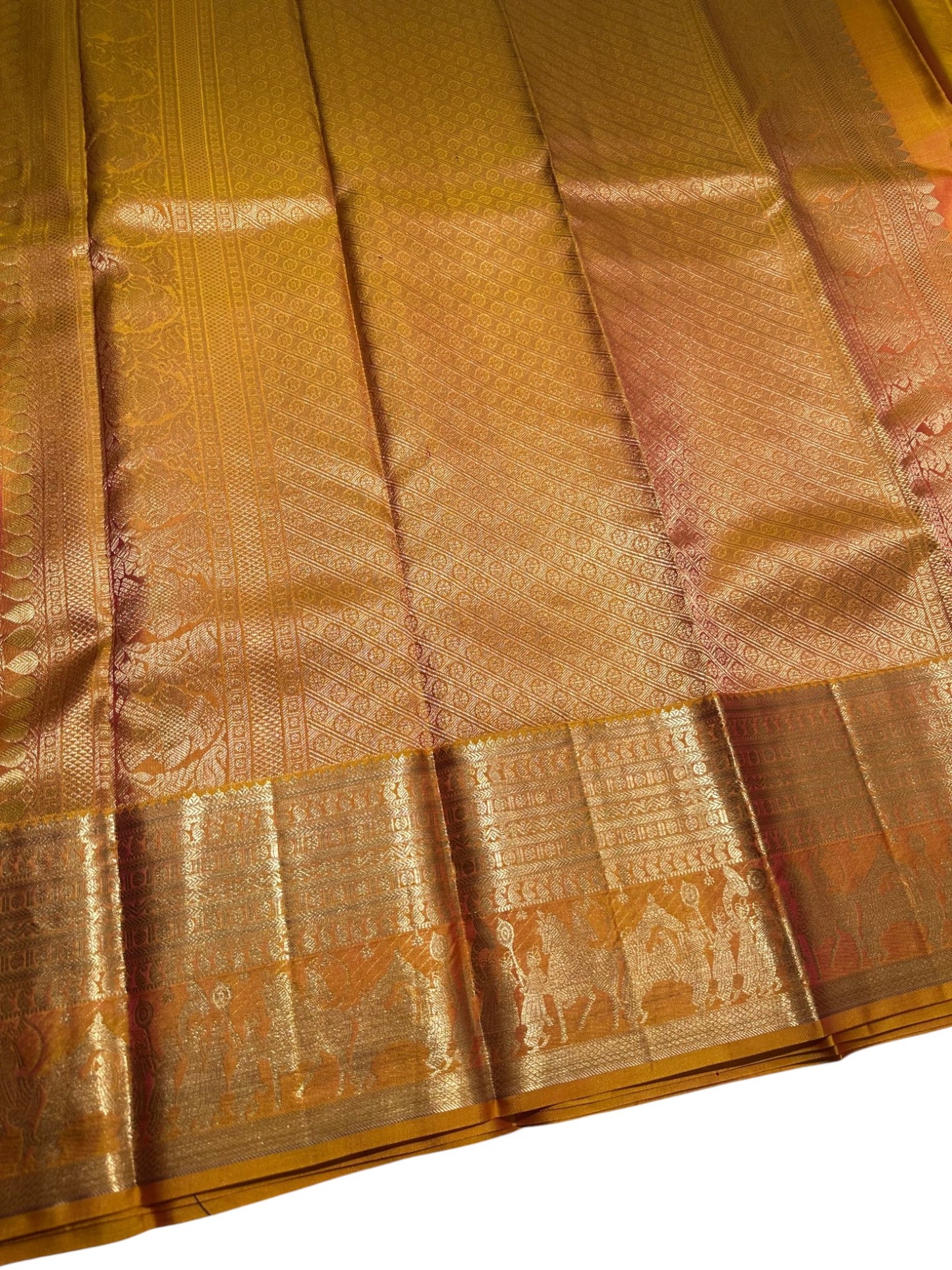 Southloom Pure Handloom Bridal Kanchipuram Brocade Silk Saree (Orange & Pink) SL623