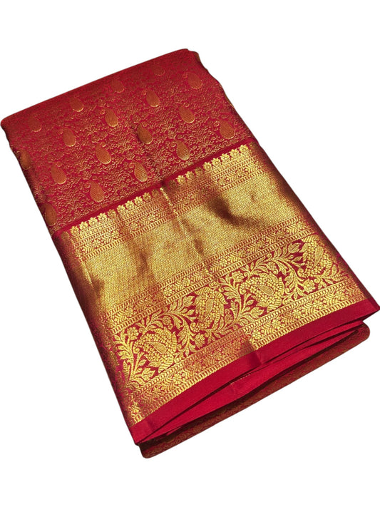 Southloom Pure Handloom Bridal Kanchipuram Brocade Silk Saree (Red) SL623