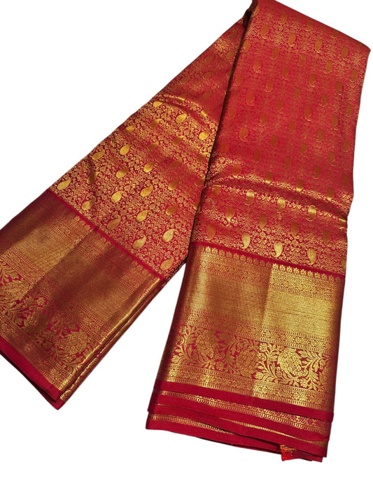 Southloom Pure Handloom Bridal Kanchipuram Brocade Silk Saree (Red) SL623