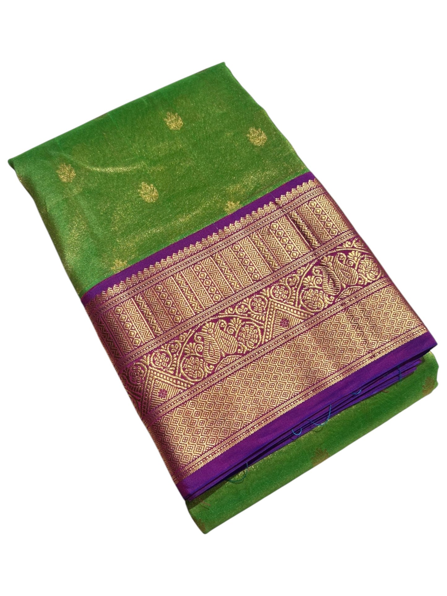 Southloom Pure Handloom Bridal Kanchipuram Brocade Silk Saree (Green & Violet) SL623
