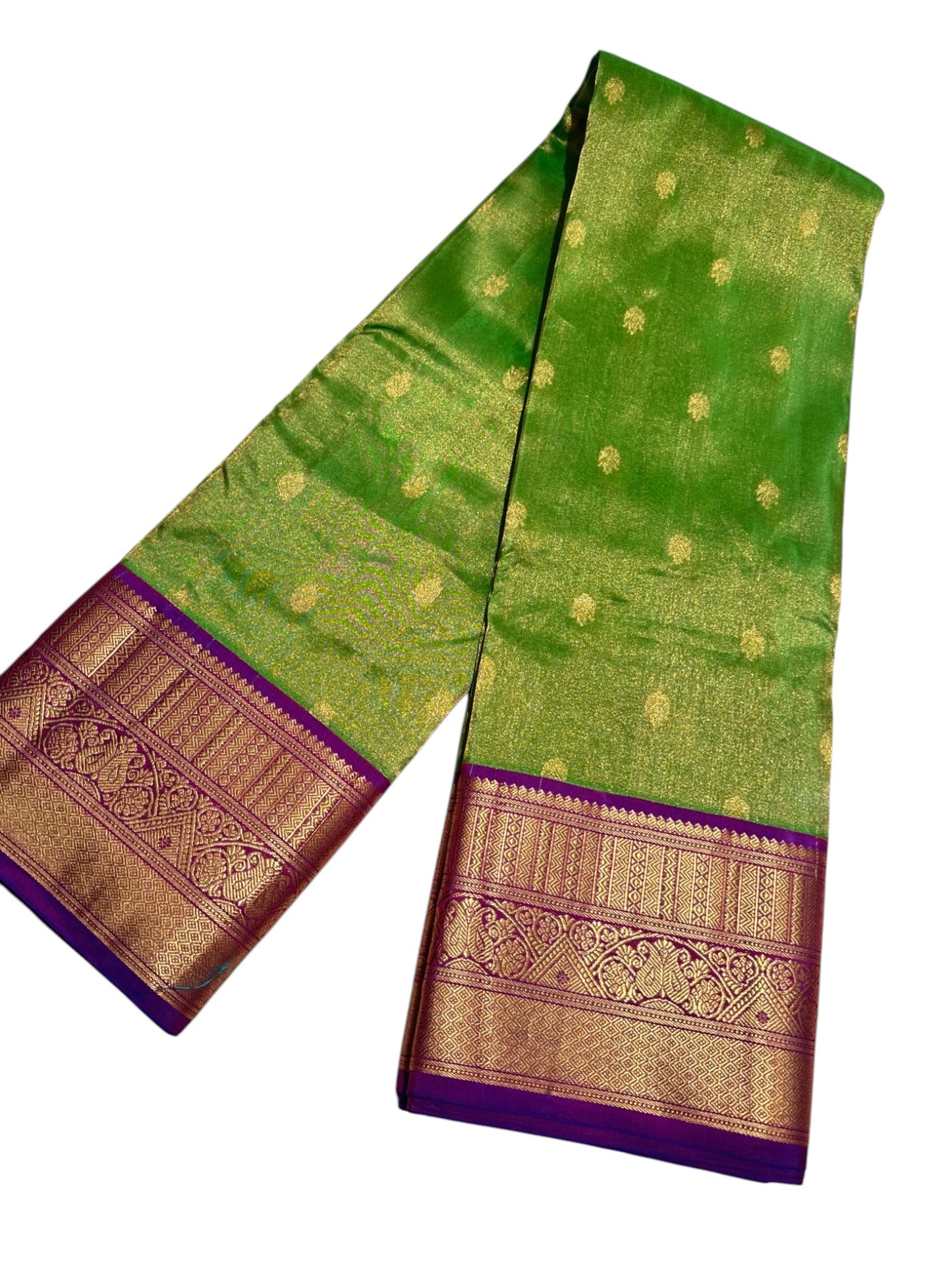 Southloom Pure Handloom Bridal Kanchipuram Brocade Silk Saree (Green & Violet) SL623
