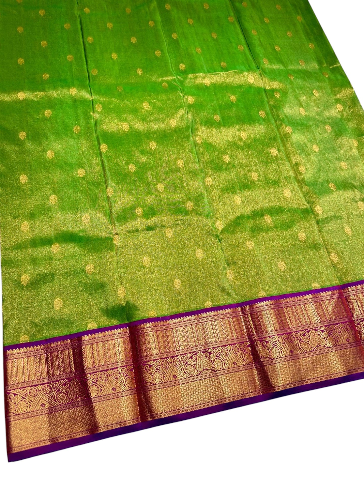 Southloom Pure Handloom Bridal Kanchipuram Brocade Silk Saree (Green & Violet) SL623
