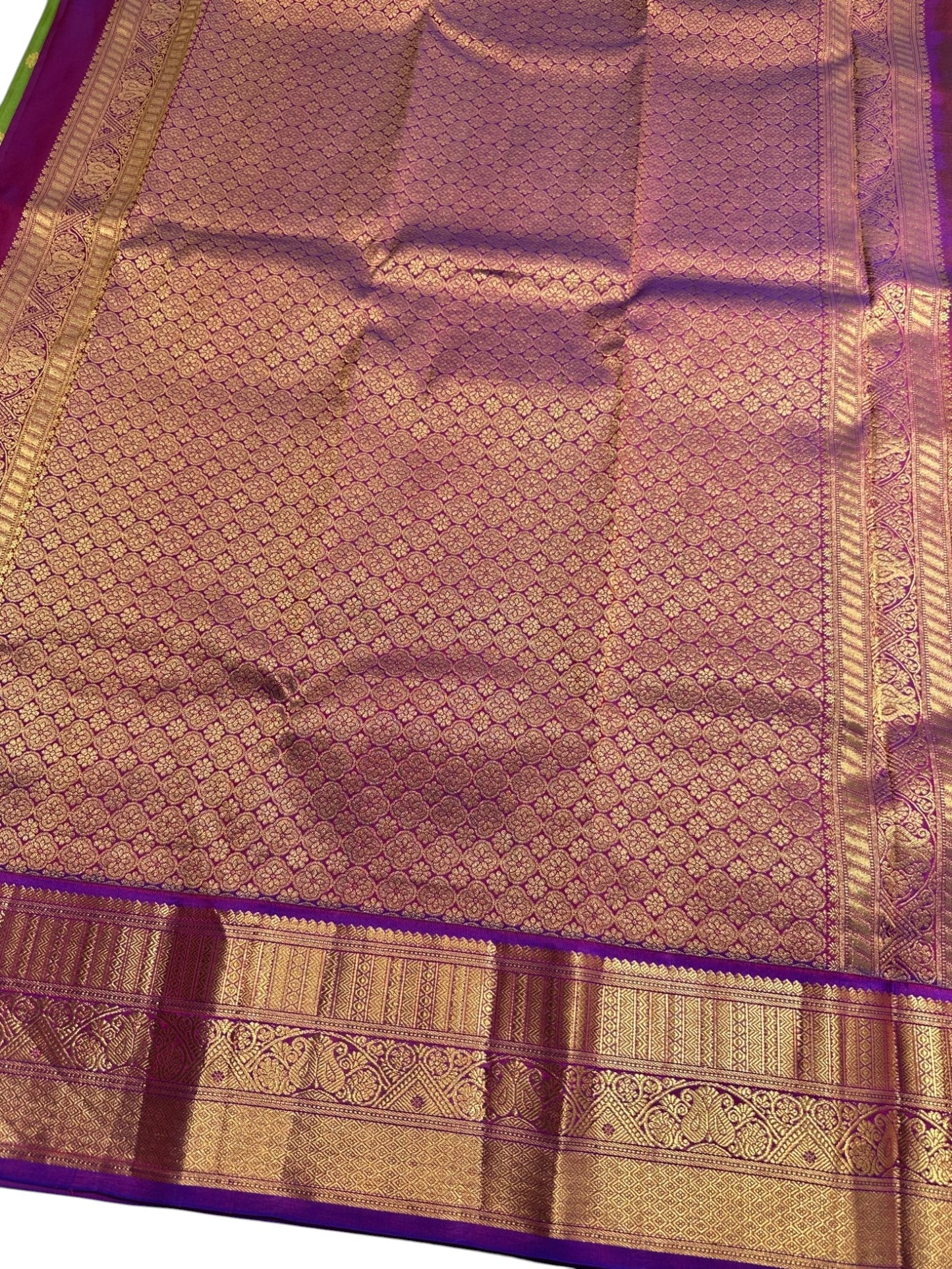 Southloom Pure Handloom Bridal Kanchipuram Brocade Silk Saree (Green & Violet) SL623