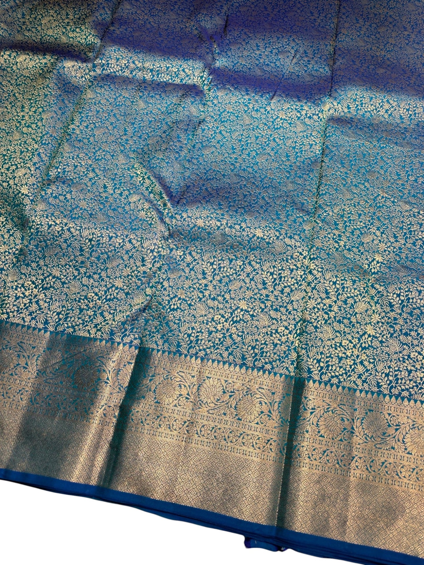 Southloom Pure Handloom Bridal Kanchipuram Brocade Silk Saree (Blue) SL623