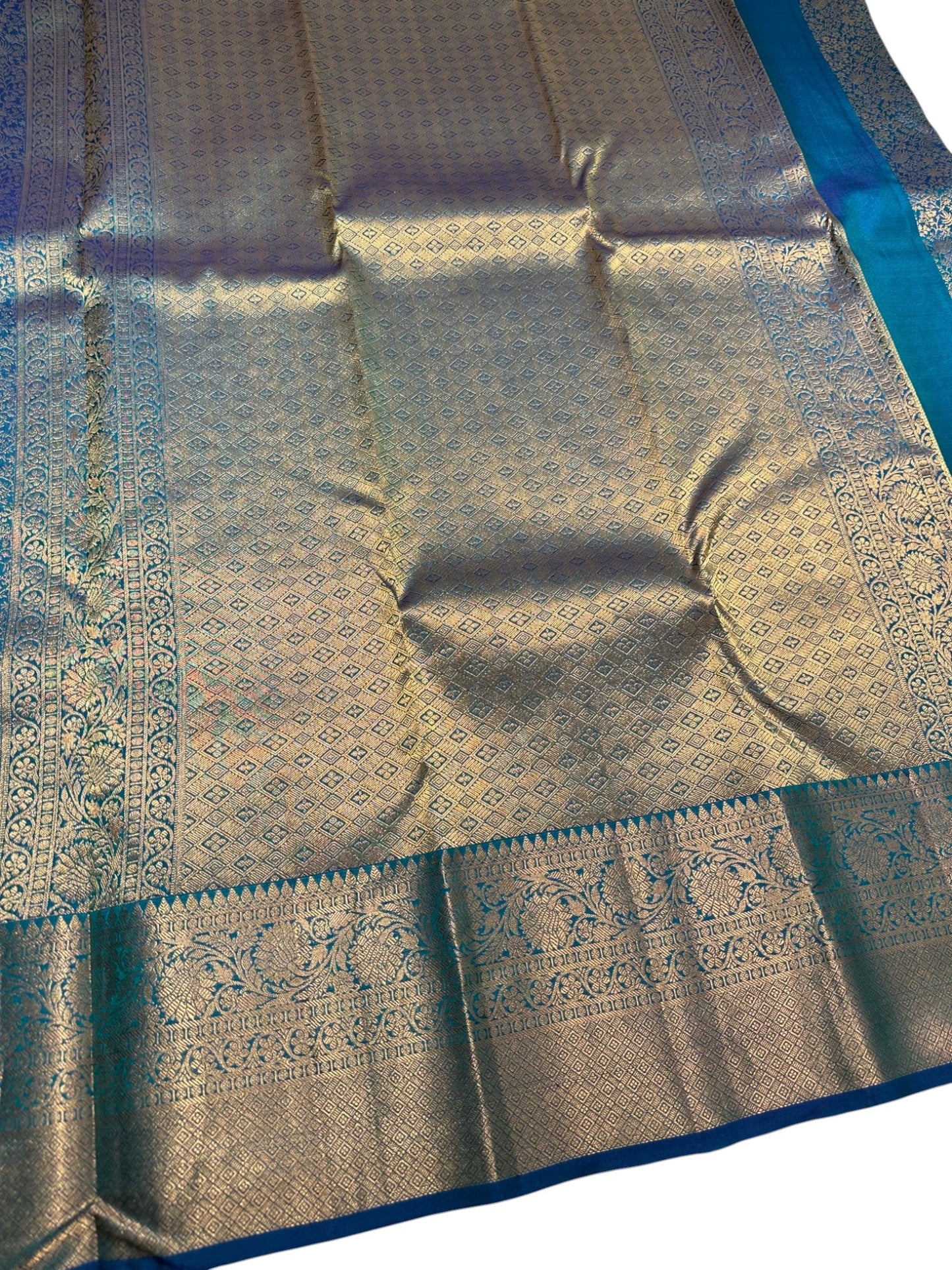 Southloom Pure Handloom Bridal Kanchipuram Brocade Silk Saree (Blue) SL623