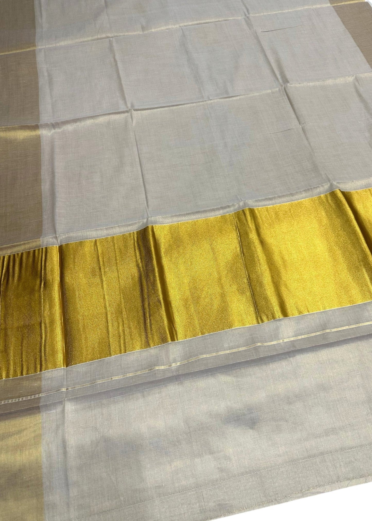 Southloom Kerala Tissue Saree With Kasavu Borders And 10 Inch Borders On The Pallu