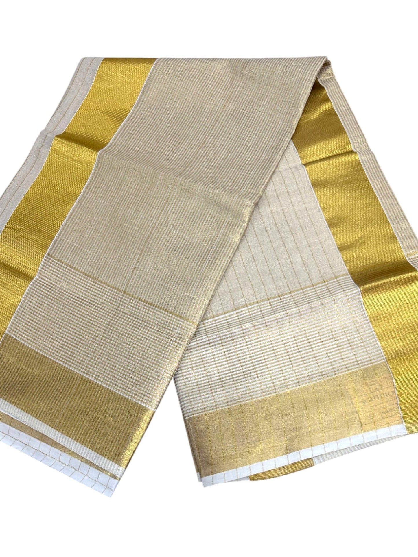 Southloom Kerala Tissue Saree With Lines On The Body With Kasavu Borders
