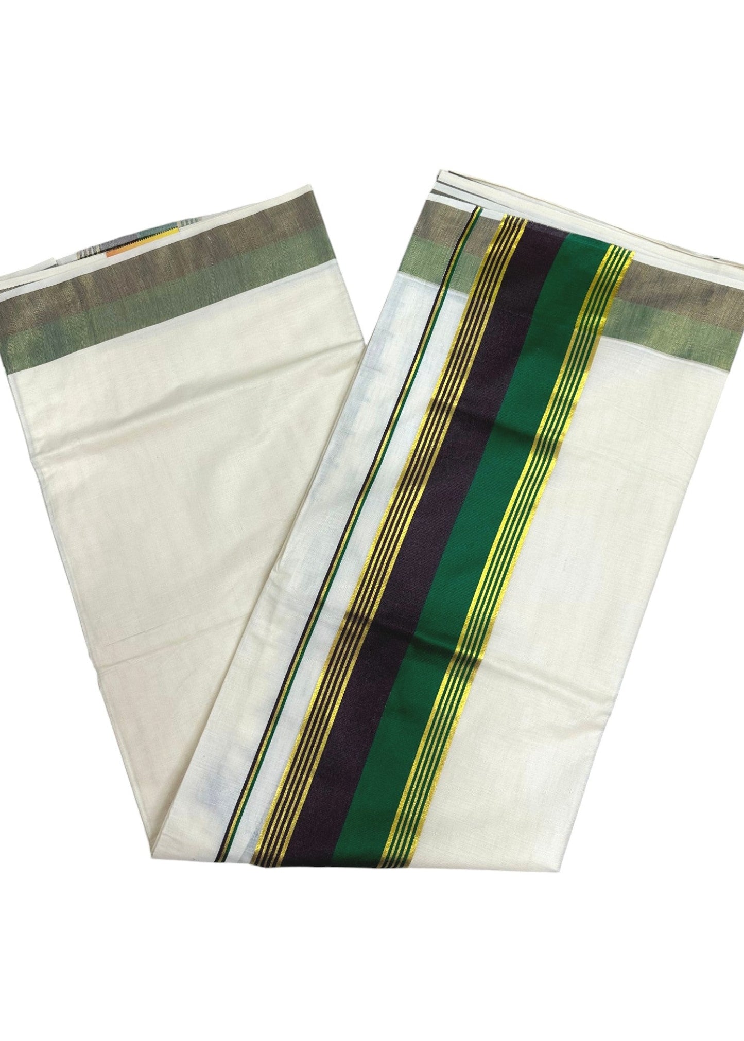 Kerala Cotton Kasavu Saree With Green And Dark Purple Borders SL499