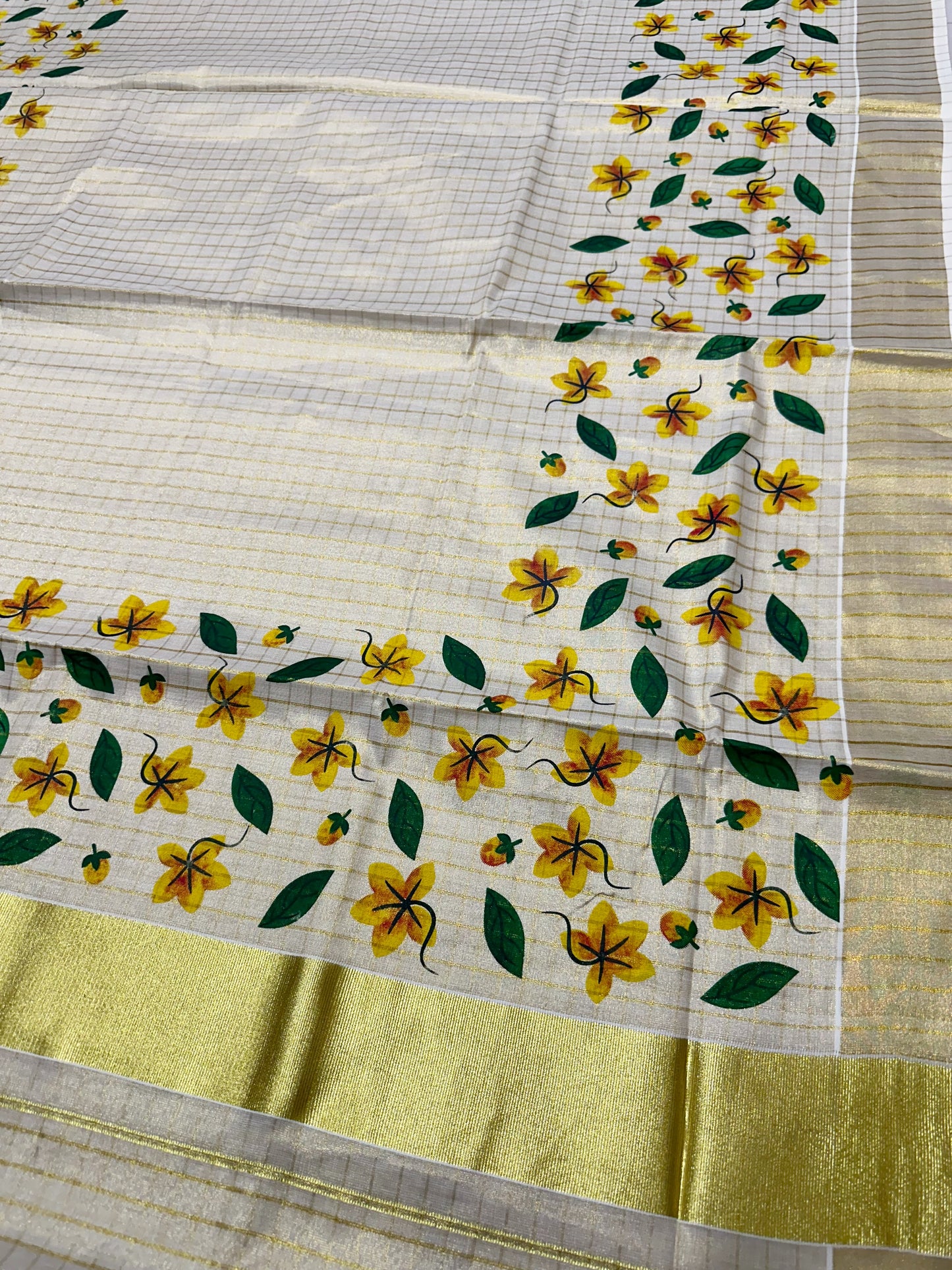 Southloom Tissue Floral Work Saree with Woven Checks Across Body