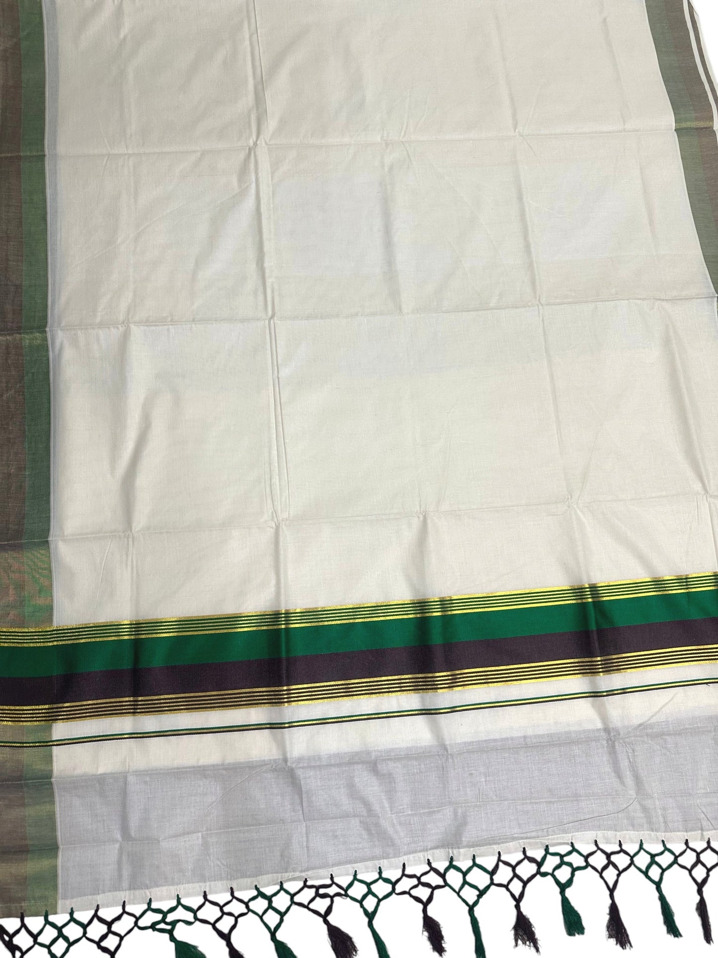 Kerala Cotton Kasavu Saree With Green And Dark Purple Borders SL499