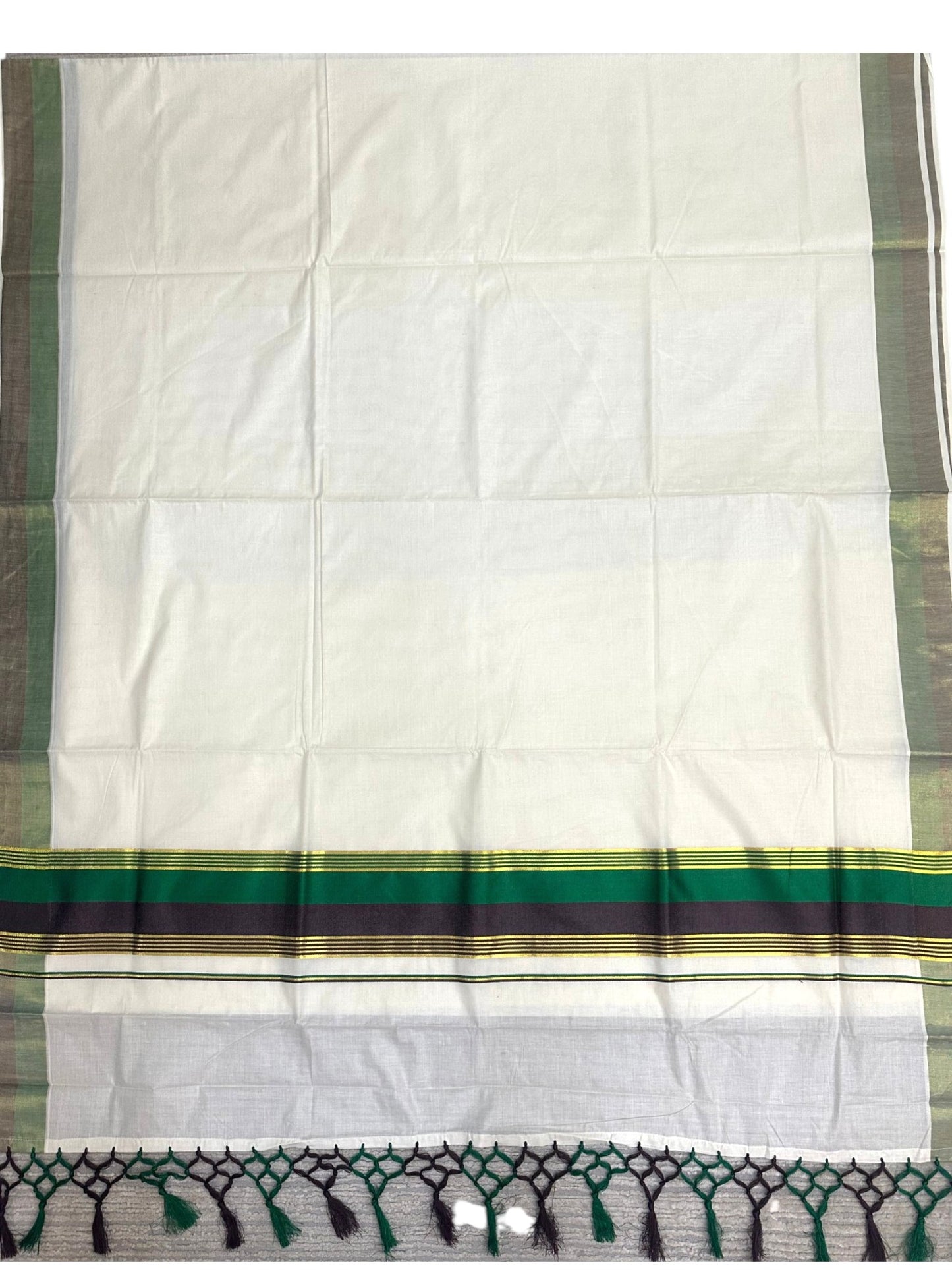Kerala Cotton Kasavu Saree With Green And Dark Purple Borders SL499