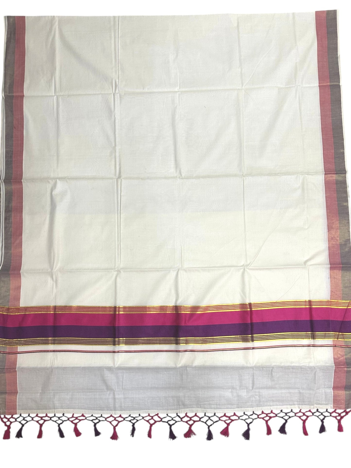 Kerala Cotton Kasavu Saree With Pink And Purple Borders SL499