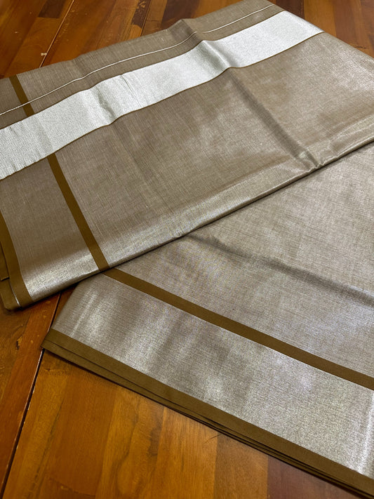 Southloom Brown Silver Tissue Kasavu Plain Kerala Saree