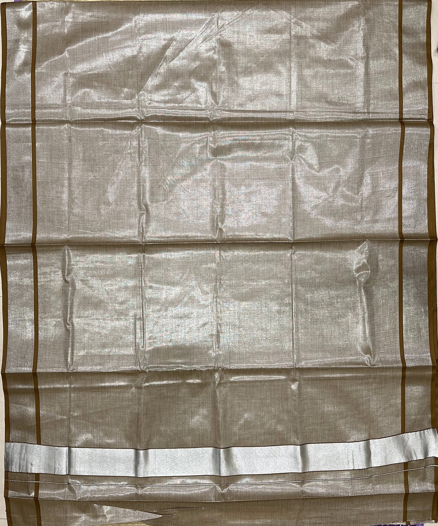 Southloom Brown Silver Tissue Kasavu Plain Kerala Saree