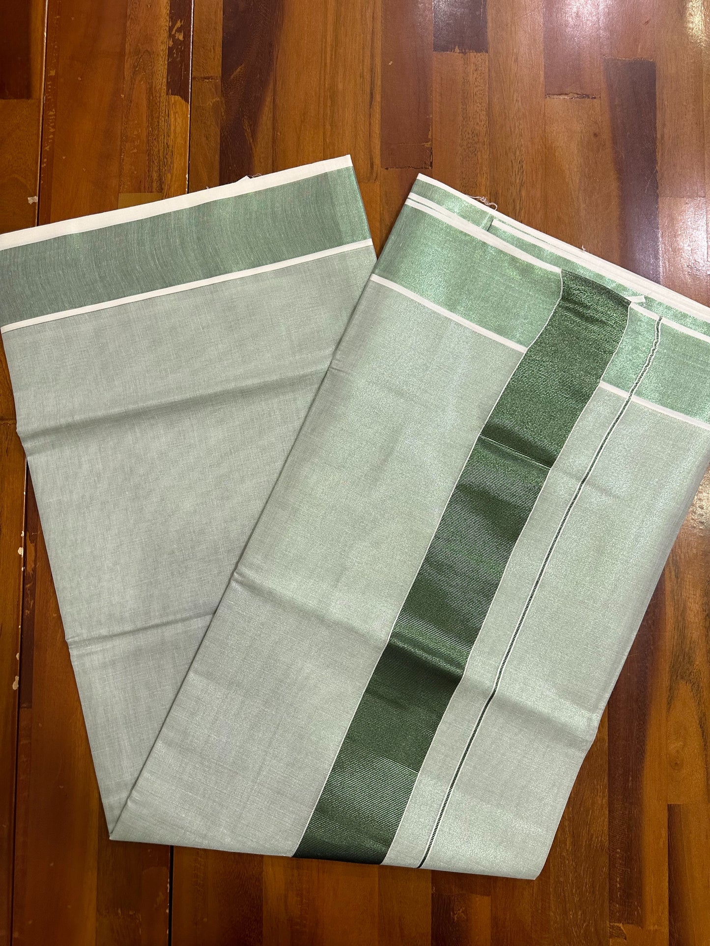 Southloom Green Kasavu Tissue Plain Kerala Saree