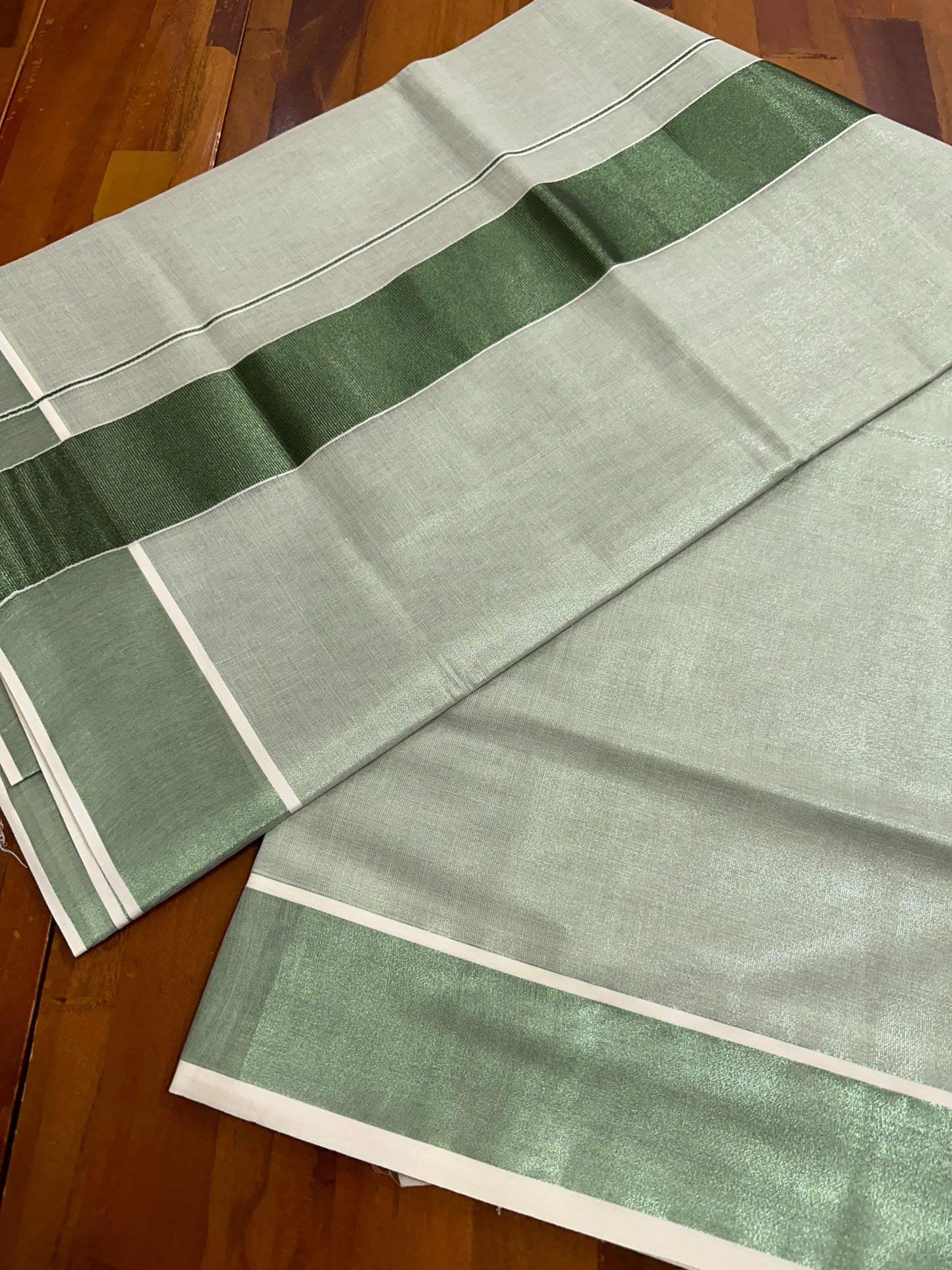 Southloom Green Kasavu Tissue Plain Kerala Saree