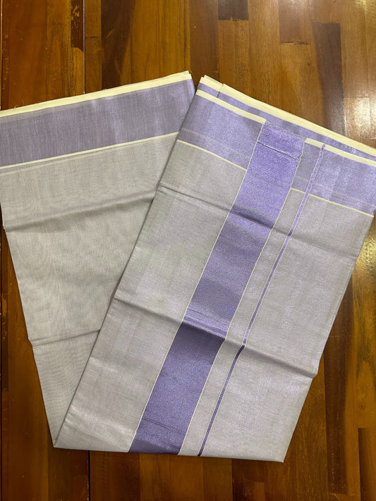 Southloom Lavender Kasavu Tissue Plain Kerala Saree