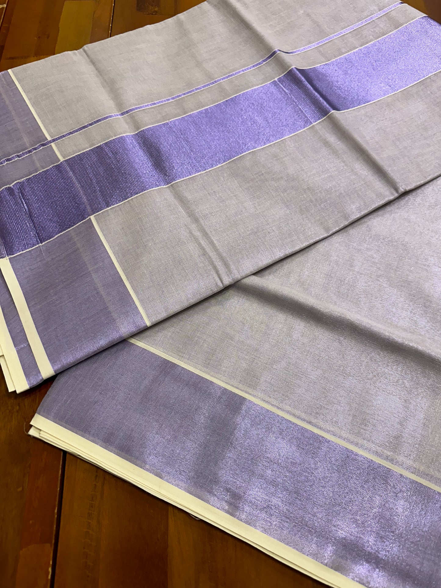 Southloom Lavender Kasavu Tissue Plain Kerala Saree