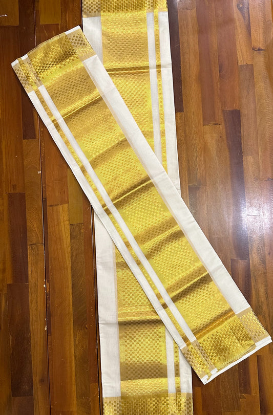 Southloom Premium Handloom Kasavu Set Mundu with Paa Neythu Border and Kara (2.80 M Extra Length)