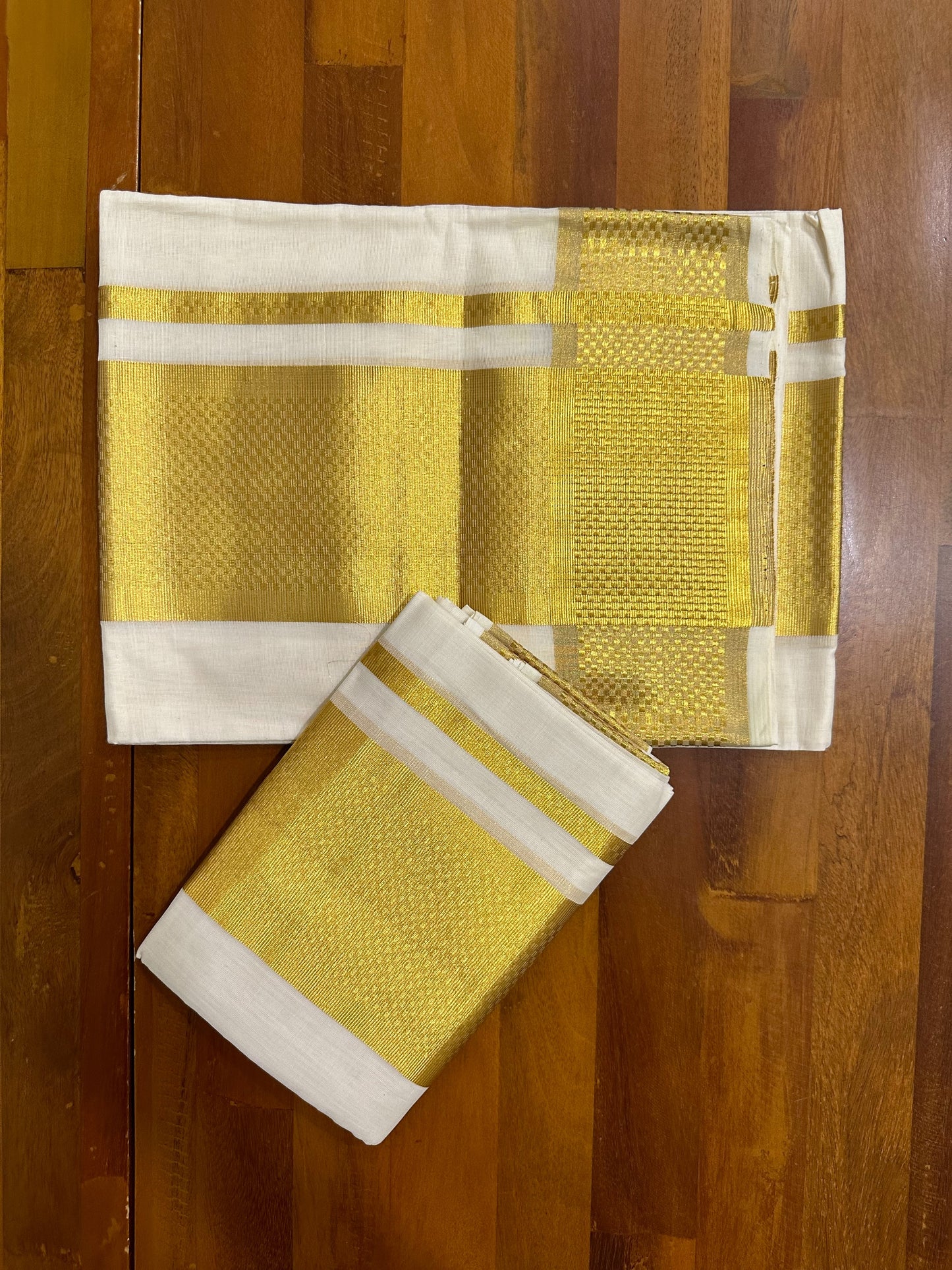 Southloom Premium Handloom Kasavu Set Mundu with Micro Paa Neythu Kara and Border (2.80 M Extra Length)