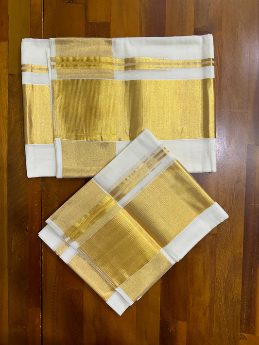 Southloom Premium Handloom Kasavu Set Mundu with 4 Inch Kara and Border