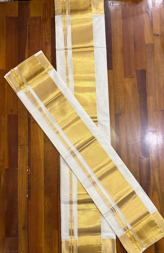 Southloom Premium Handloom Kasavu Set Mundu with 4 Inch Kara and Border