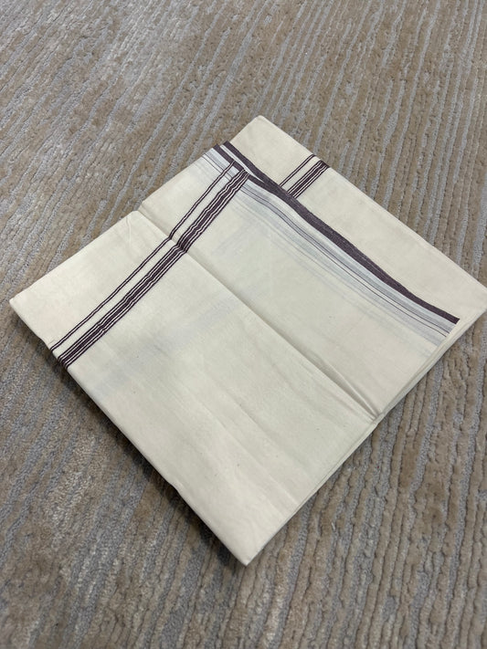 Southloom Pure Cotton Mundu with Silver Lines and Violet Border (South Indian Kerala Dhoti)