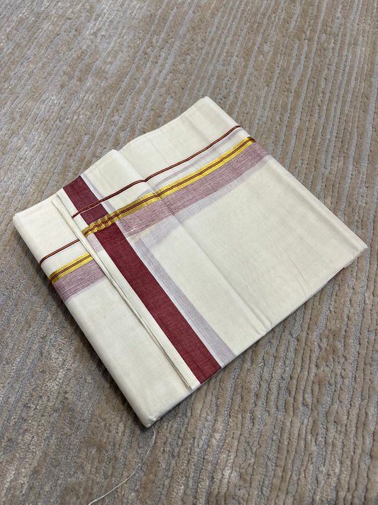 Southloom Pure Cotton Mundu with Gold and Maroon Border (South Indian Kerala Dhoti)