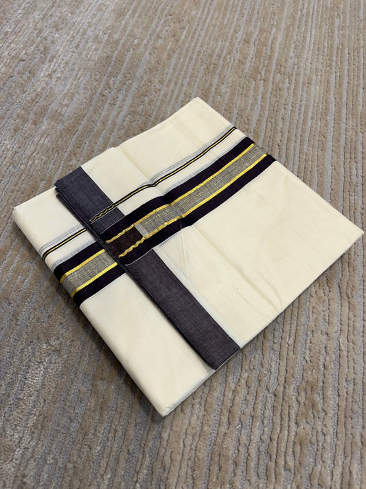 Southloom Pure Cotton Mundu with Gold and Blue Border (South Indian Kerala Dhoti)