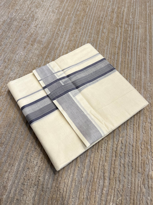 Southloom Pure Cotton Mundu with Grey Border (South Indian Kerala Dhoti)