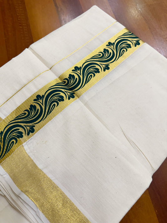 Southloom Kasavu Double Mundu with Green Along Kasavu Kara