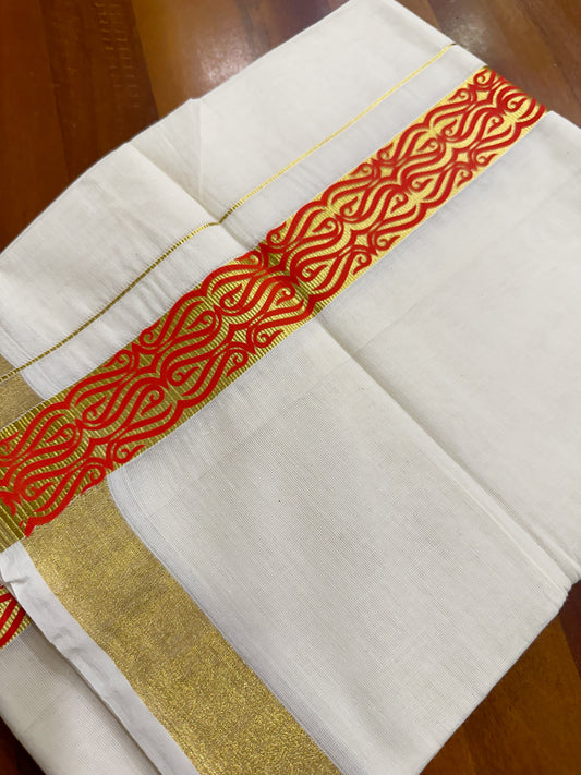 Southloom Kasavu Double Mundu with Orange Along Kasavu Kara