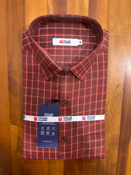 Pure Cotton Maroon Check Design Shirt (40 FS)