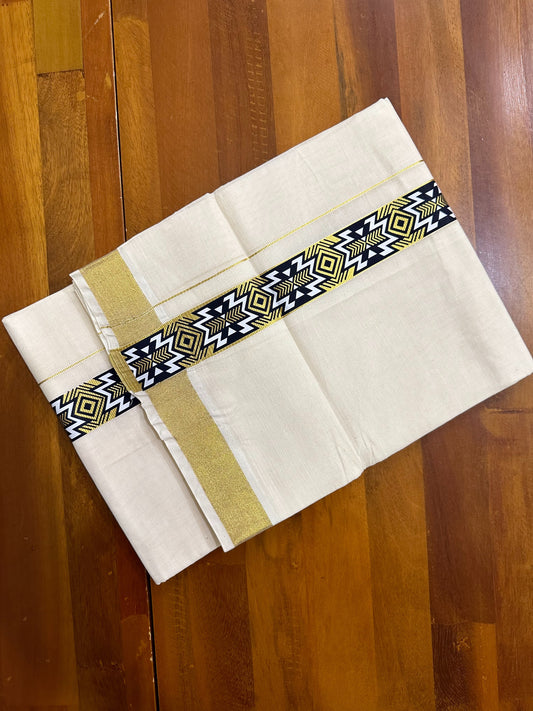 Southloom Kasavu Double Mundu with Black Along Kasavu Kara