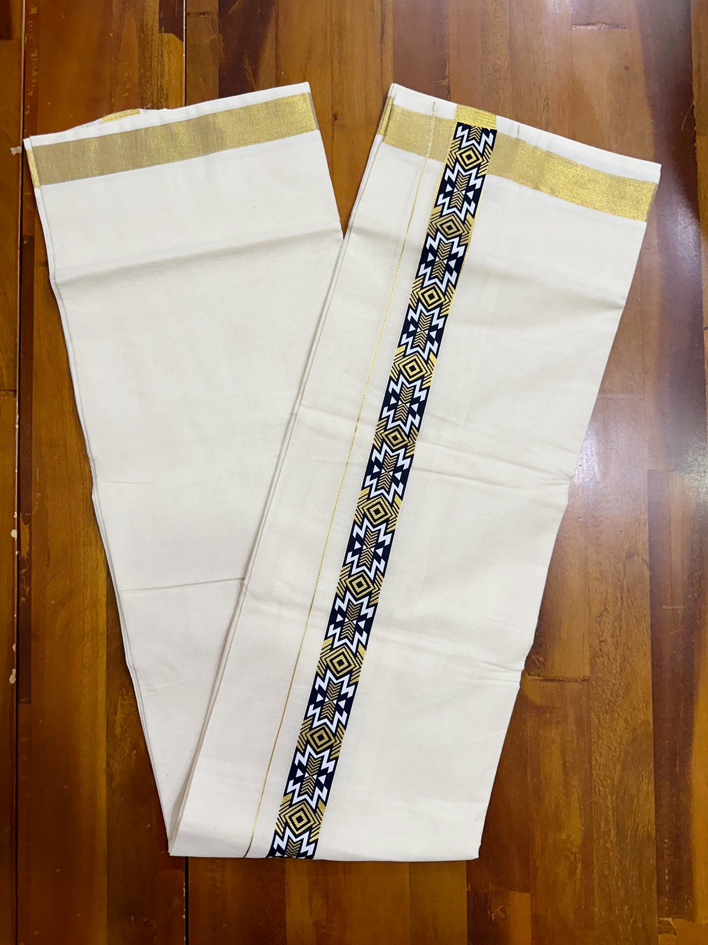 Southloom Kasavu Double Mundu with Black Along Kasavu Kara