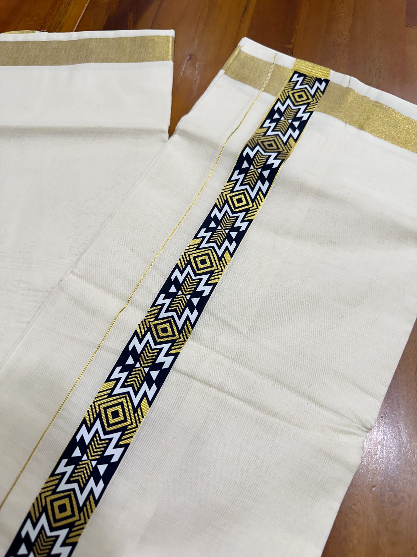 Southloom Kasavu Double Mundu with Black Along Kasavu Kara