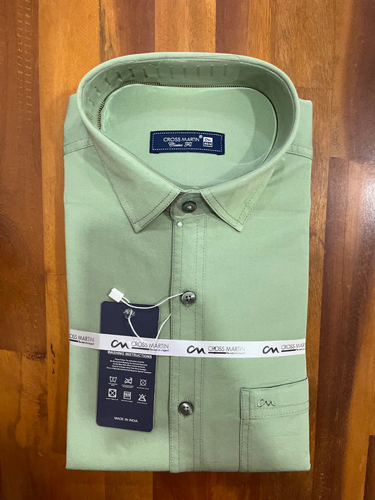 Pure Cotton Olive Green Solid Shirt (40 FS)