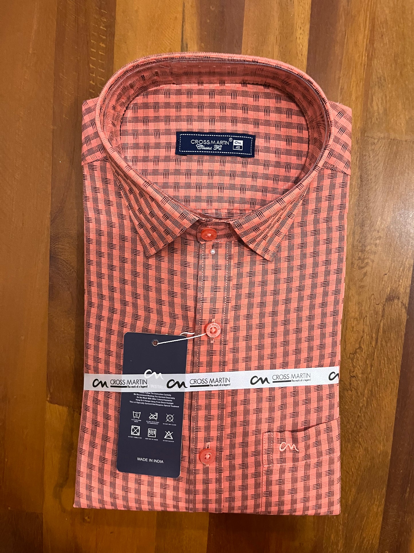 Pure Cotton Peach Check Design Shirt (40 FS)