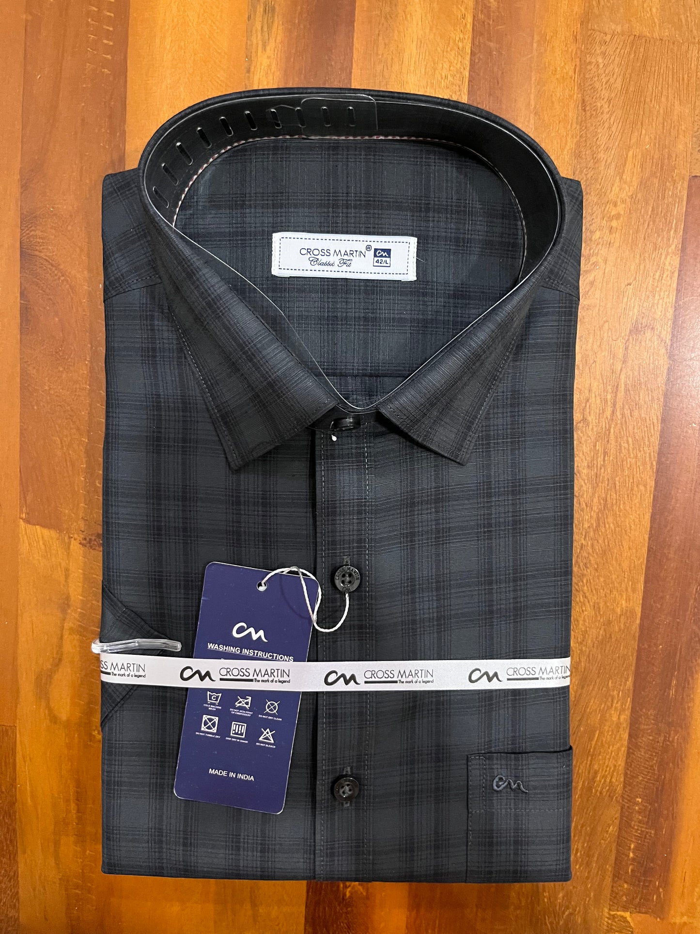 Pure Cotton Dark Grey Check Design Shirt (42 HS)