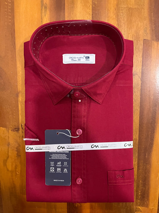 Pure Cotton Red Solid Shirt (42 HS)